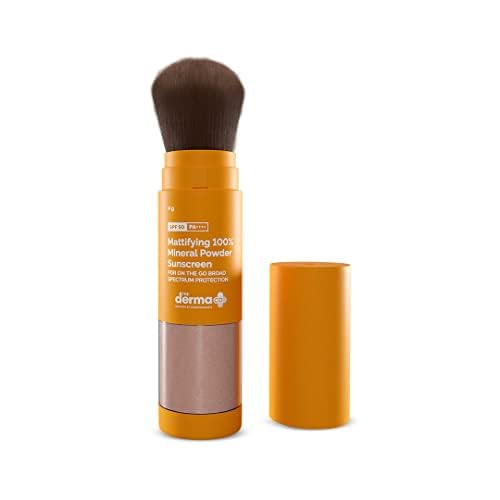 The Derma Co Mattifying 100% Mineral Powder Sunscreen with SPF 50 & PA++++ For On The Go Broad Spectrum Protection, 4g