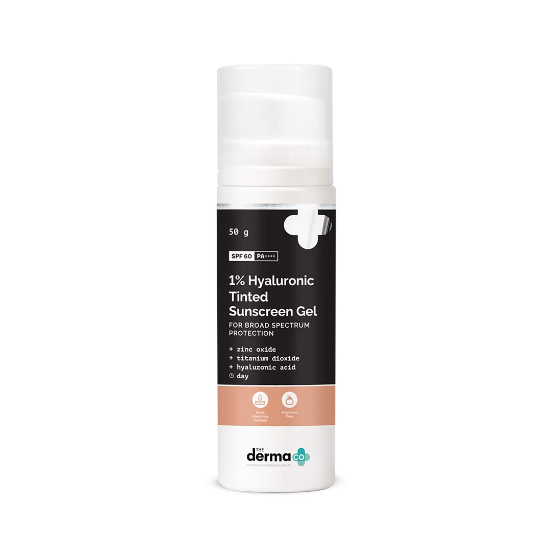 The Derma Co 1% Hyaluronic Tinted Sunscreen Gel for Broad Spectrum Protection SPF-60, 50g