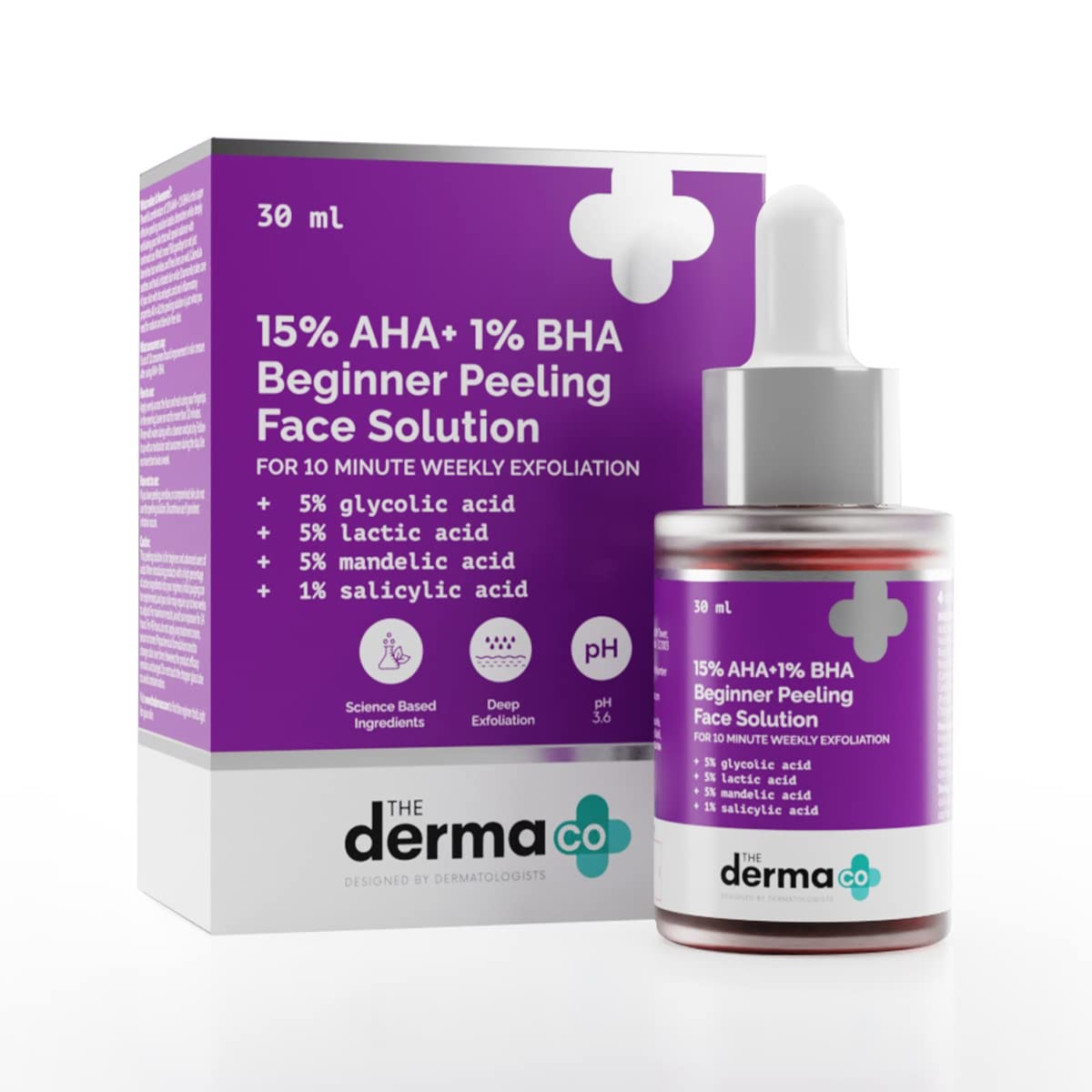 The Derma Co 15% AHA + 1% BHA Beginner Face Peeling Solution for 10-Minute Weekly Exfoliation, 30ml